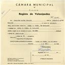 Registo de velocípede de marca Soltex, com o nº 4212, em nome de Domingos Alves Pereira, morador em Casal do Urmal, Morelena.