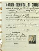 Registo de matricula de velocipedista em nome de Joaquim da Silva Pedroso, morador em Mem Martins, com o nº de inscrição 913.