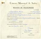 Registo de velocípede de marca Cuciolo, com o nº 9451, em nome de Rafael Ferreira Furtado, morador em Carenque.