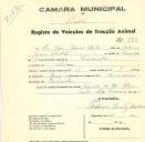 Registo de um veiculo de duas rodas tirado por um animal de espécie muar destinado a transporte de mercadorias em nome de José Gomes Mota, morador em Lisboa.