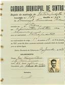 Registo de matricula de velocipedista em nome de Manuel Francisco Padeiro, morador em São Pedro, com o nº de inscrição 975.