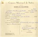 Registo de velocípede com o nº 9826, em nome de Mário Rosa Domingos Duarte, morador em Fonte Aranha.