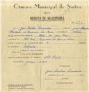 Registo de velocípede com o nº 6872, em nome de José Martins Fernandes, morador em Alto do Forte.