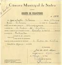 Registo de velocípede de marca Cuciolo, com o nº 6978, em nome de José da Costa Silveira, morador em S. Pedro de Sintra.