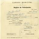Registo de velocípede com o nº 3063, em nome de José Silvestre, morador em Sintra.