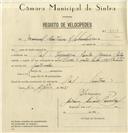 Registo de velocípede de marca Dover, com o nº 8204, em nome da Firma Manuel Caetano & Sobrinhos, com sede em Ral.