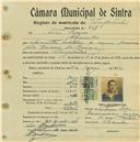 Registo de matricula de velocipedista em nome de Adão Pedro, morador em Alvarinhos, com o nº de inscrição 564.
