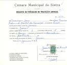 Registo de um veiculo de duas rodas tirado por um animal de espécie muar destinado a transporte de mercadorias em nome de Domingos José, morador em Janas.