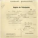 Registo de velocípede com o nº 837, em nome de João Antunes, morador em Pero Pinheiro.