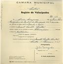 Registo de velocípede de marca Champion, com o nº 126, em nome de João Morgado, morador em Monte Santos.