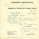 Registo de um veiculo de duas rodas tirado por um animal de espécie asinina destinado a transporte de mercadorias em nome de Manuel Pedro Simões, morador em Belas.