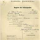 Registo de velocípede de marca Toman, com o nº 395, em nome de António Oliveira, morador em Morelena.