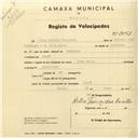 Registo de velocípede com o nº 3051, em nome de Jorge Alfredo Francisco, morador em Linhó.