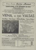 Programa do filme, comédia,  "Viena a das Valsas" com a participação de Carol Raye, Peter Graves, Patricia Medina e Thorley Walters. 