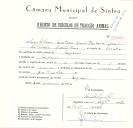 Registo de um veiculo de duas rodas tirado por um animal de espécie muar destinado a transporte de mercadorias em nome de [...] Martins Quintino, morador em Negrais.