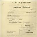 Registo de velocípede com o nº 2745, em nome de João Silvestre, morador em Moucheira.