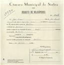 Registo de velocípede de marca Pombal, com o nº 5456, em nome de João Urmal, morador em Montelavar.