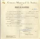 Registo de velocípede de marca Olimpique, com o nº 9802, em nome de Arnaldo Estrela das Neves, morador em Azenhas do Mar.