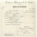 Registo de velocípede de marca Raio, com o nº 5425, em nome de Manuel da Silva, morador em Belas.