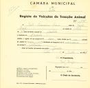 Registo de um veiculo de duas rodas tirado por um animal de espécie muar destinado a transporte de mercadorias em nome de João Francisco Raio, morador em Morelinho.