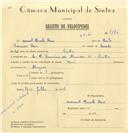 Registo de velocípede de marca Raio, com o nº 7186, em nome de Manuel Duarte Raio, morador em Sintra.