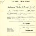 Registo de um veiculo de duas rodas tirado por dois animais de espécie bovina destinado a transporte de mercadorias em nome de Francisco Antunes, morador em Aruil de Cima.