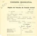 Registo de um veiculo de duas rodas tirado por dois animais de espécie bovina destinado a transporte de mercadorias em nome de José Luís, morador em Sacotes.