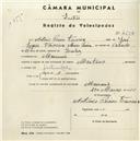 Registo de velocípede de marca Martano, com o nº 4554, em nome de António Pereira Teixeira, morador em Massamá.