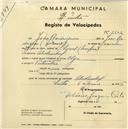Registo de velocípede de marca Olga, com o nº 2502, em nome de João Rodrigues, morador em Alcolombal.
