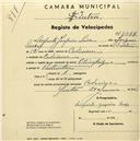 Registo de velocípede de marca Olympique, com o nº 2297, em nome de Augusto Joaquim Luís, morador em Codiceira.