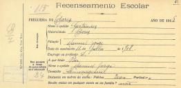 Recenseamento escolar de Gertrudes Jorge, filha de Manuel Jorge, moradora em Almoçageme.