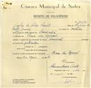 Registo de velocípede de marca Nacional, com o nº 10091, em nome de José da Silva Santos, morador em Praia das Maçãs.