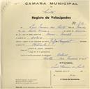 Registo de velocípede de marca Griffon, com o nº 419, em nome de Luís Ferreira dos Santos, morador em Colares.