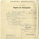 Registo de velocípede com o nº 1889, em nome de Manuel Sebastião, morador em Vila Verde.