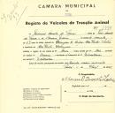 Registo de um veiculo de duas rodas tirado por dois animais de espécie muar destinado a transporte de mercadorias em nome de Manuel Duarte Lemos, morador na Boa Vista, Almargem.