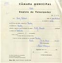 Registo de velocípede de marca A.M.G. Mourão, com o nº 4503, em nome de Luís Libanio, morador em Queluz.