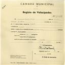 Registo de velocípede de marca Cicles R.P., com o nº 2556, em nome de Domingos Duarte Silva, morador em Lourel.