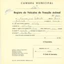 Registo de um veiculo de duas rodas tirado por um animal de espécie cavalar destinado a transporte de mercadorias em nome de Francisco Jesus Fortunato, morador no Queluz.