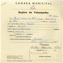 Registo de velocípede com o nº 4040, em nome de Manuel António da Silva Gaspar, morador em Casal da Nora, Colares.Ranholas.