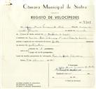 Registo de velocípede de marca Sachs, com o nº 9305, em nome de Sofia Maria Ferreira de Melo, moradora em S. Pedro de Sintra.