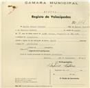 Registo de velocípede de marca David, com o nº 461, em nome de Sabino Manuel Caetano, morador em Alvarinhos.