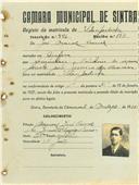 Registo de matricula de velocipedista em nome de José Manuel Caracol, morador na Assafora, com o nº de inscrição 946.