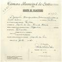 Registo de velocípede de marca Aprilia, com o nº 4759, em nome de Joaquim Henrique d'Abreu Melim, morador em Azenhas do Mar.