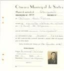 Registo de matricula de velocipedista em nome de António Luís Raposo, morador no Casal de Alfouvar, com o nº de inscrição 6516.