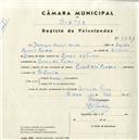 Registo de velocípede de marca Cycles Pombal, com o nº 5231, em nome de Domingos Manuel Marcos, morador em Covas de Ferro.