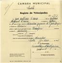 Registo de velocípede de marca Champion, com o nº 1751, em nome de José António Louro, morador em Alvarinhos.