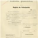 Registo de velocípede de marca Alcyon, com o nº 1513, em nome de Manuel d'Oliveira, morador na Avª D. Francisco de Almeida, Sintra.