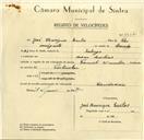 Registo de velocípede de marca Famel, com o nº 9667, em nome de José Henrique Santos, morador em Mem Martins.
