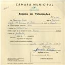 Registo de velocípede com o nº 4275, em nome de Joaquim Faria, morador em Albarraque.