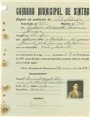 Registo de matricula de velocipedista em nome de António da Cunha Ferreira Júnior, morador em Sintra, com o nº de inscrição 1074.